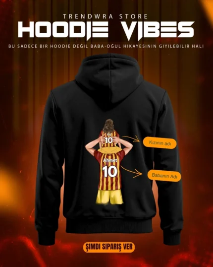 Unisex Kişiye Özel Tasarım Baba Kızı Turk Futbol Takımları Kapüşonlu Hoodie