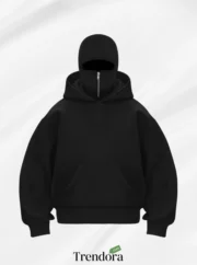 Unisex Maskeli Fermuarlı Hoodie – Baskıya Uygun Düz Şablon