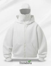 Unisex Zip-Up Hoodie with Built-In Mask – Blank Printable Template - Image 3