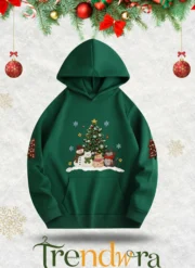 Unisex Christmas Tree & Cute Characters Printed Hoodie - Image 3