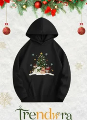 Unisex Christmas Tree & Cute Characters Printed Hoodie - Image 4