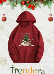 Unisex Christmas Tree & Cute Characters Printed Hoodie
